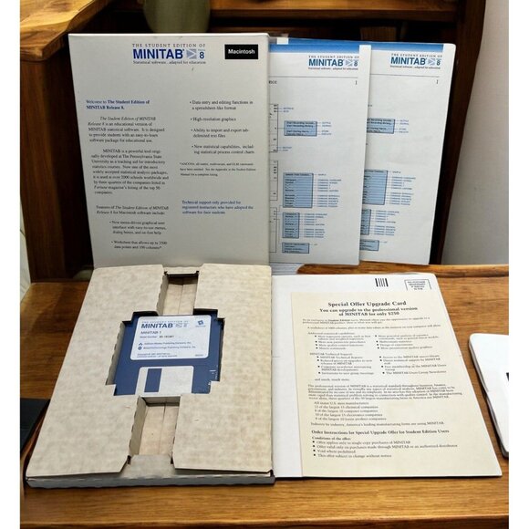 Minitab 8 Student Edition Macintosh Statistical Software Vtg 3.5" Floppy Disk